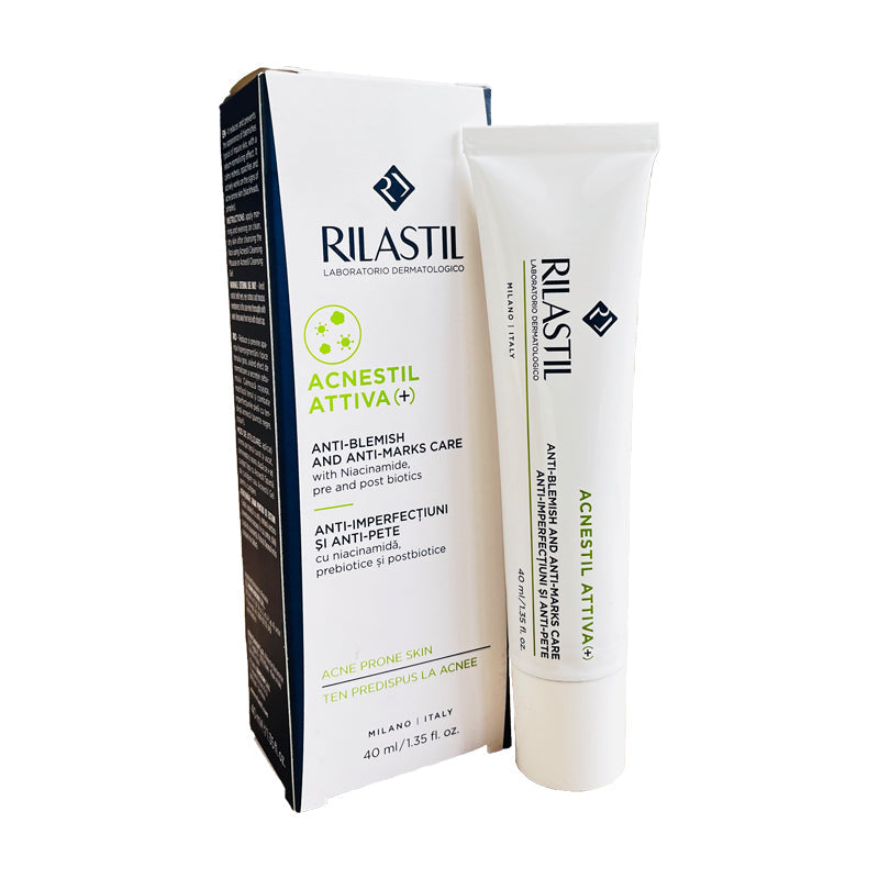 Rilastil Acnestil Attiva Anti-Blemish Cream 40 ml tube with box, skincare packaging on Tampa Home & Garden Store