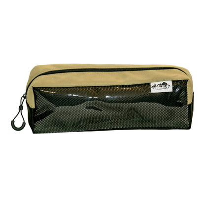 RiPouch Velcro Bag 4x12 in tan fabric with black mesh front and Flatirons Overland logo on Tampa Home & Garden Store