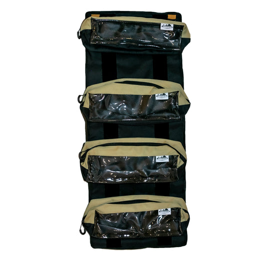 RiPouch Gear Roll set by Flatirons Overland, tan and black gear rolls with clear mesh pockets on Tampa Home & Garden Store