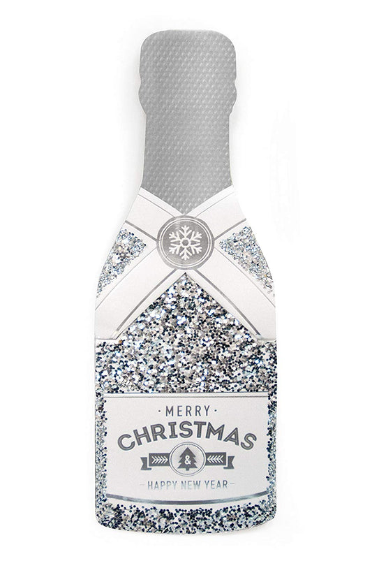 Carte argentée Champagne Joyeux Noël