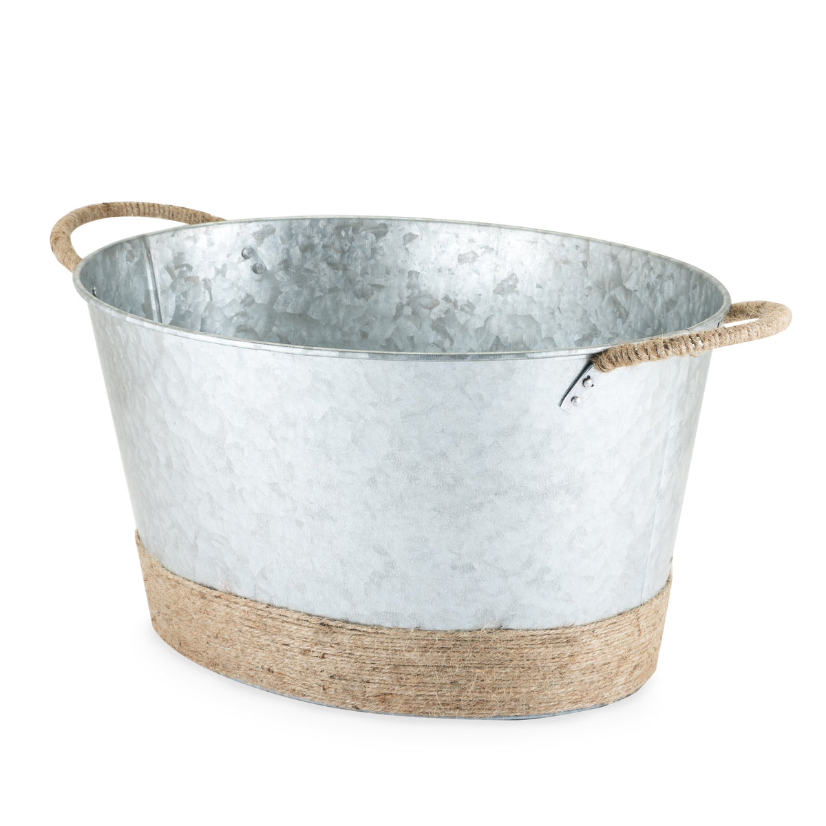 Ice bucket with natural jute rope wrap on galvanized metal tub by Twine Living on Tampa Home & Garden Store
