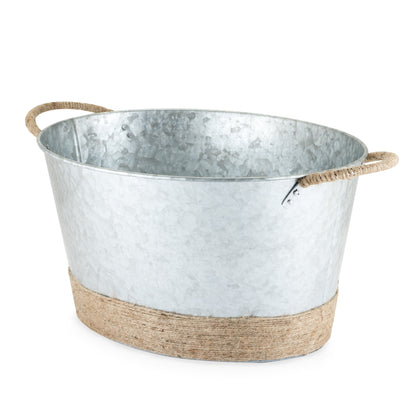 Ice bucket with natural jute rope wrap on galvanized metal tub by Twine Living on Tampa Home & Garden Store