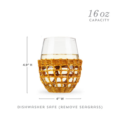 Set of Two Coastal and Stemless Wine Glasses