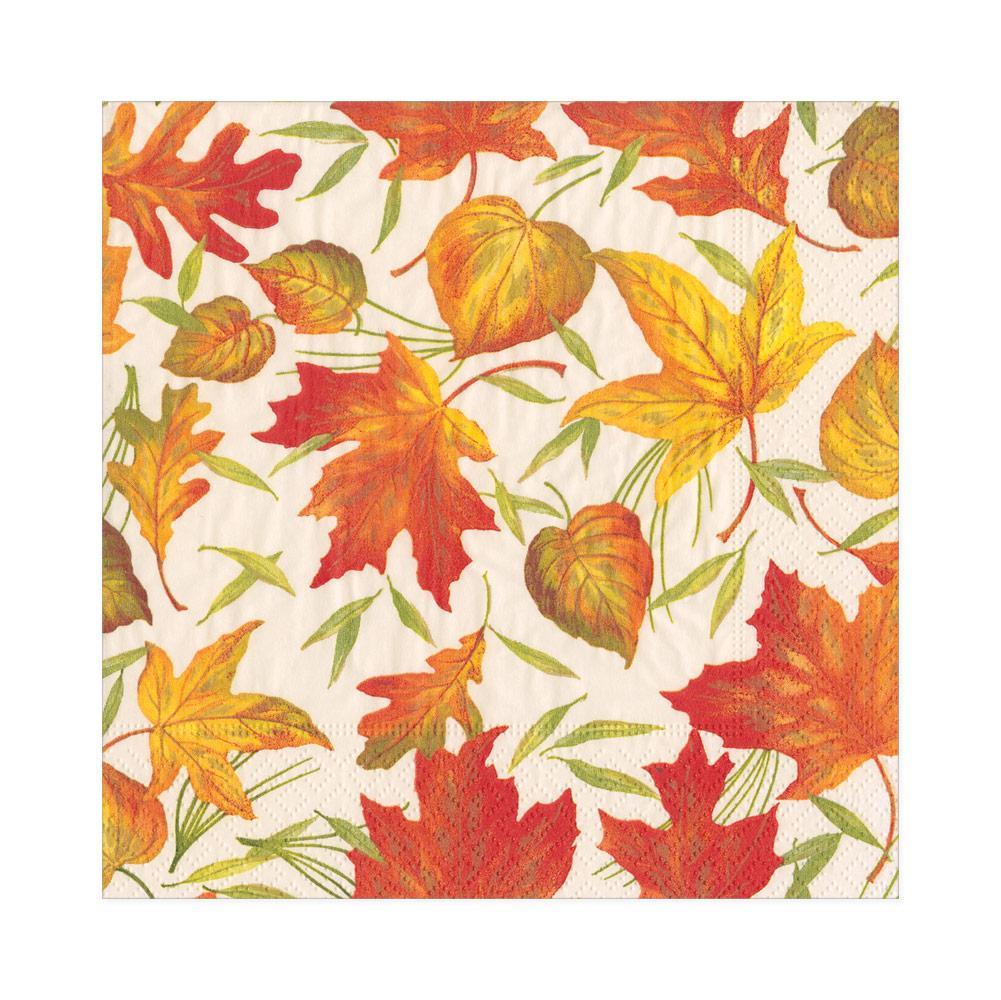 Woodland Leaves Ivory Luncheon Napkins with autumn leaf print on ivory background on Tampa Home & Garden Store