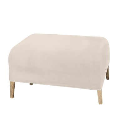 Great Bay Home Velvet Stretch Slipcover Gale Collection beige on a chair with wooden legs on Tampa Home & Garden Store
