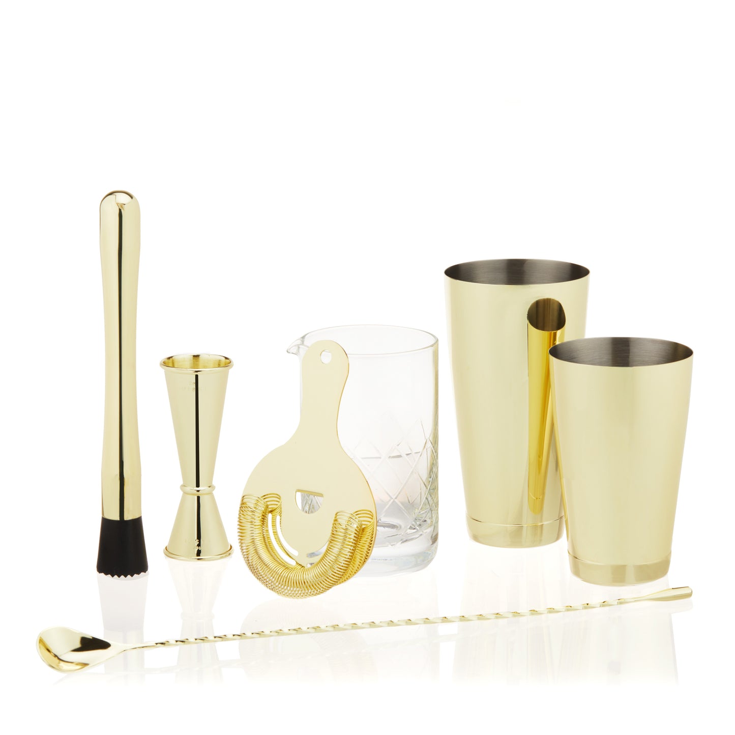Seven Piece Gold Cocktail Shaker and Bar Set