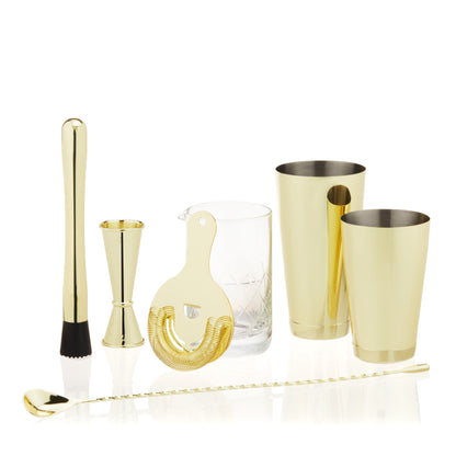 Seven Piece Gold Cocktail Shaker and Bar Set