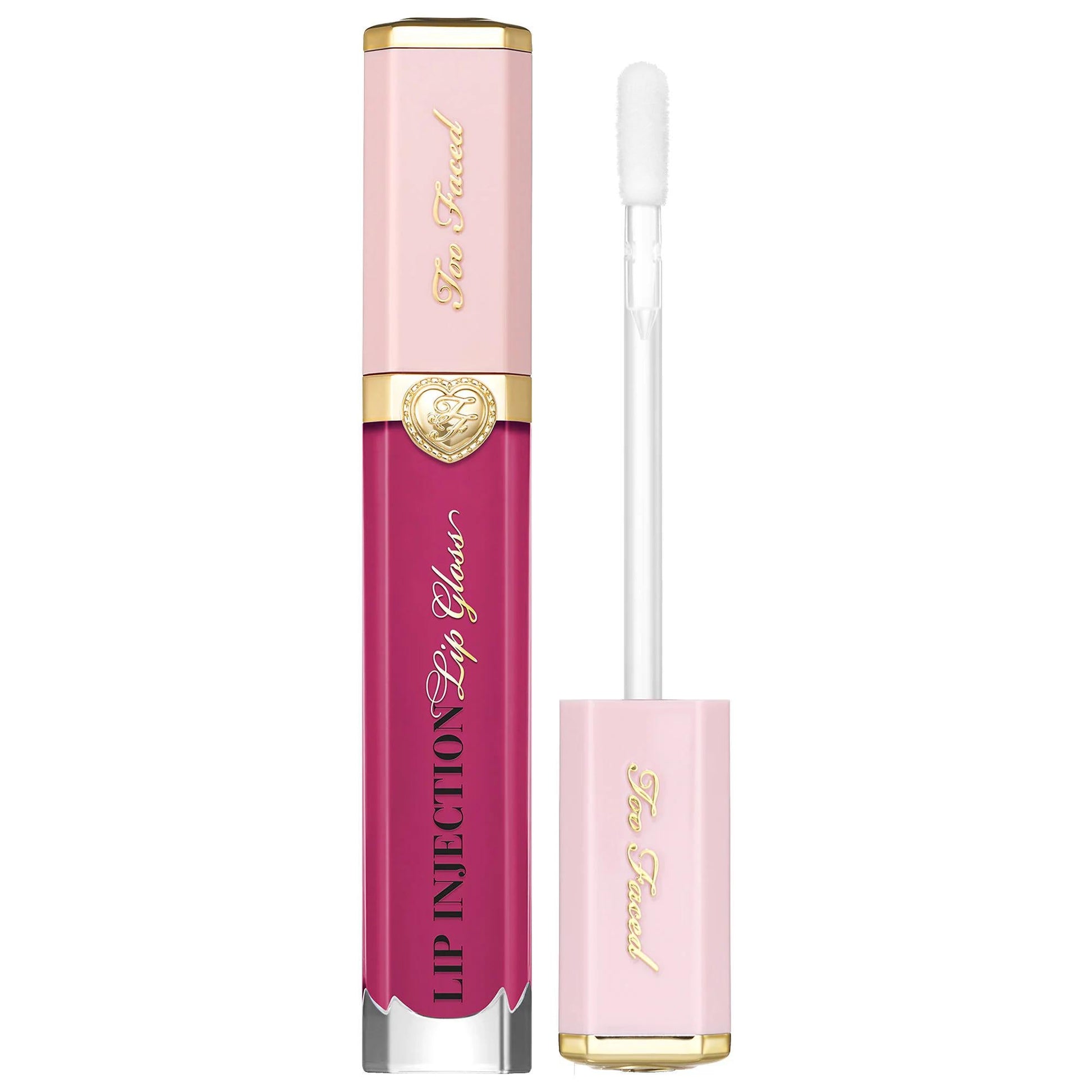 Lip gloss Too Faced Lip Injection Power Plumping in pink tube with gold cap and wand on Tampa Home & Garden Store