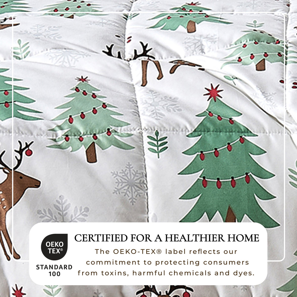 Reversible Christmas Comforter and Sham Set by Great Bay Home; white with Christmas trees on Tampa Home & Garden Store