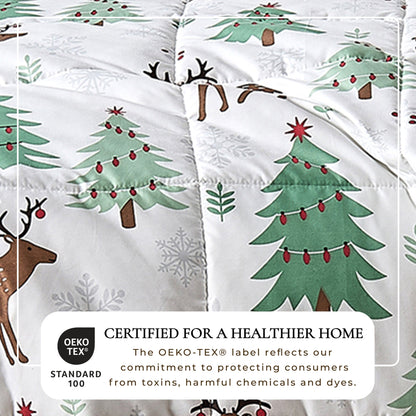Reversible Christmas Comforter and Sham Set by Great Bay Home; white with Christmas trees on Tampa Home & Garden Store