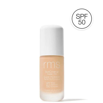 RMS SunCoverup Super Tint sunscreen bottle in nude beige tint with white cap SPF 50 on Tampa Home & Garden Store