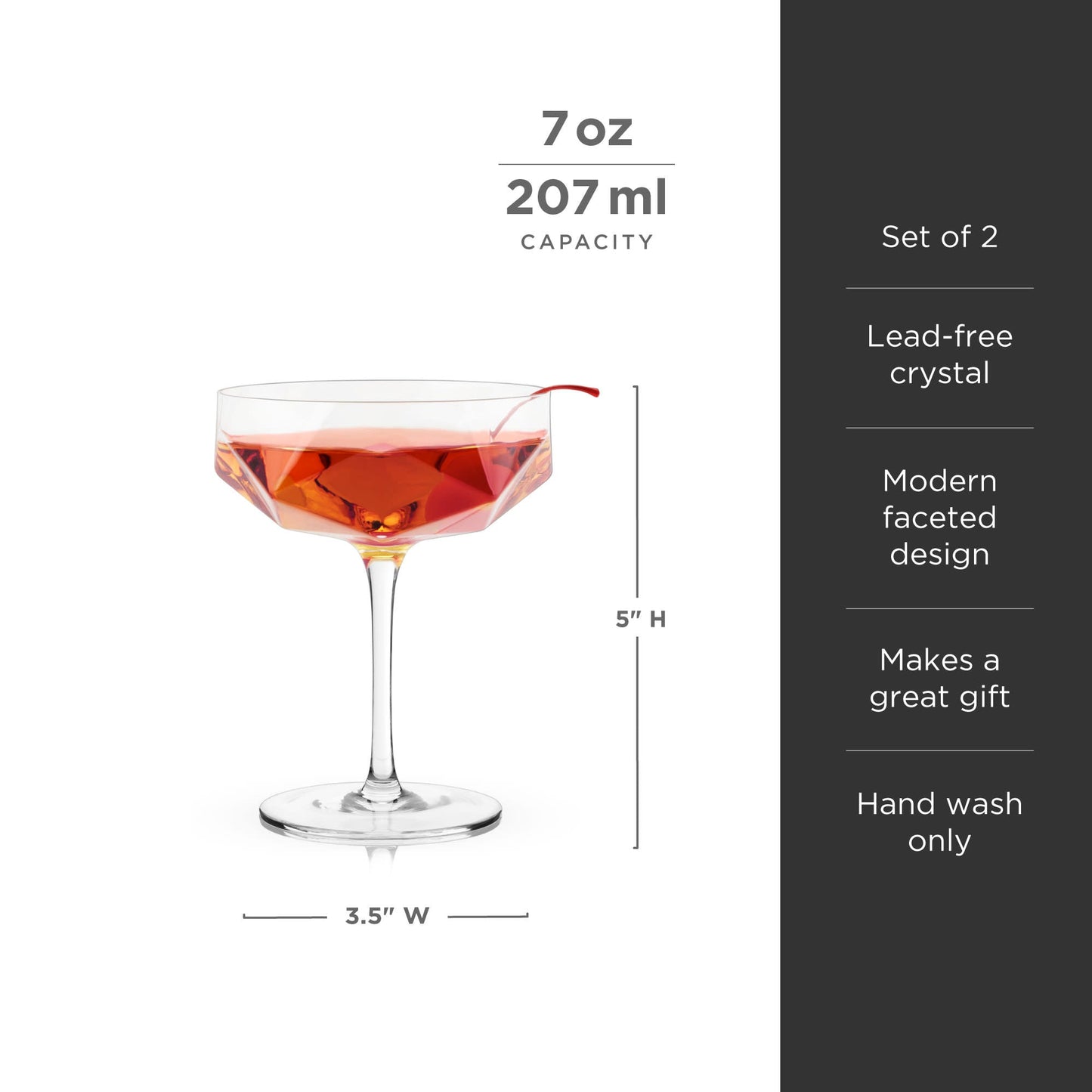 Seneca Faceted Crystal Coupe Glasses Set of 2