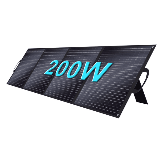 2-panel folding solar panels 200W/400W, black frame with blue 200W text, solar array on Tampa Home & Garden Store