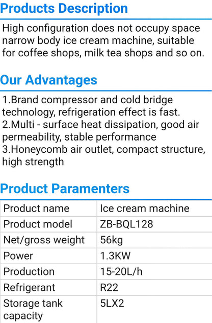 Ice cream machine DONJOHNSTYLE4URHOME, model ZB-BQL128, 56kg, 1.3KW on Tampa Home & Garden Store