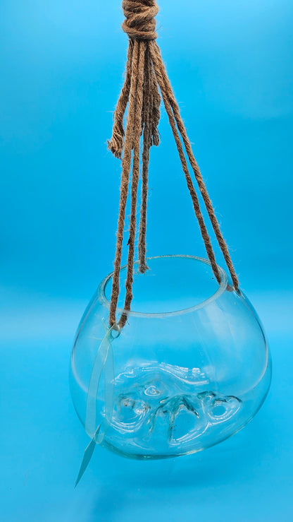 Hanging Freeform Glass Molten Terrarium with Rope