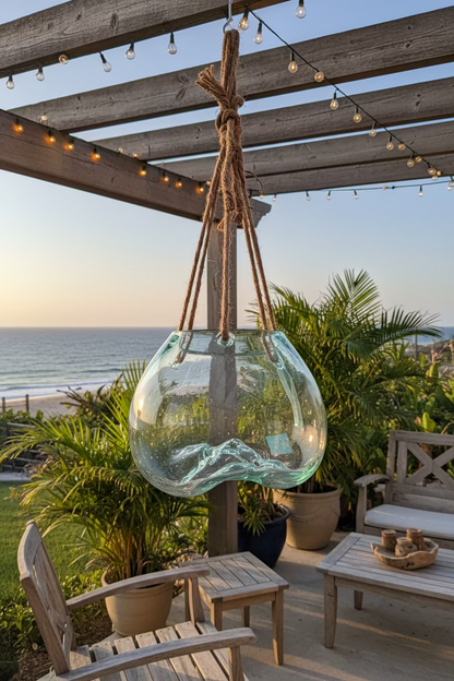 Hanging Freeform Glass Molten Terrarium with Rope