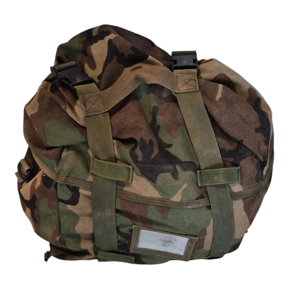 Woodland camouflage sleeping bag carrier by Fury28 with webbing straps and buckles on Tampa Home & Garden Store