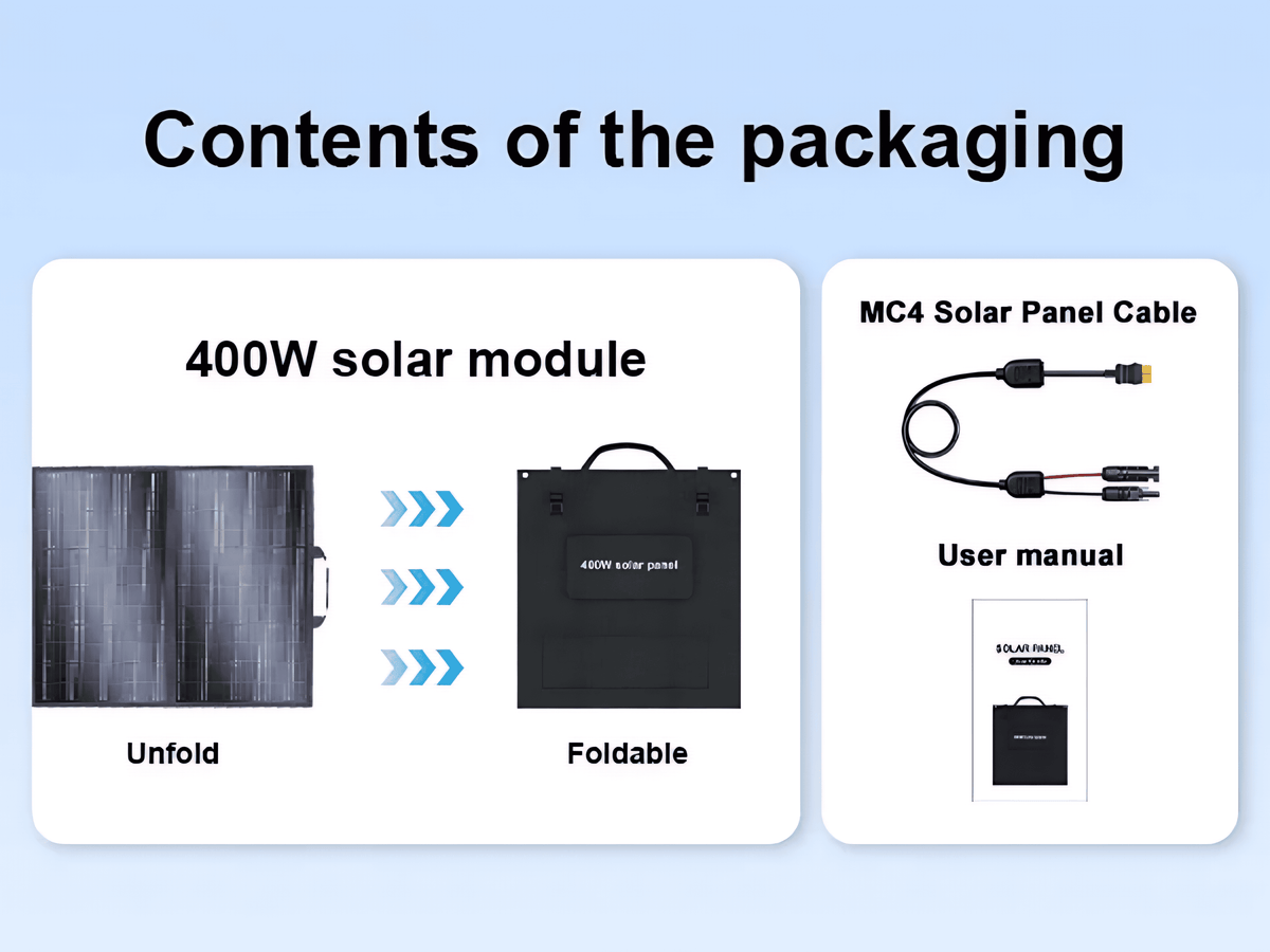 Folding Solar Panels 200W/400W with 400W module, MC4 cable, user manual DONJOHNSTYLE4URHOME on Tampa Home & Garden Store