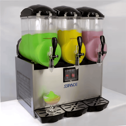 Slushy machine with three clear hoppers in green yellow pink colors DONJOHNSTYLE4URHOME frozen drink maker on Tampa Home & Garden Store