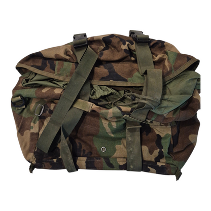 Sleeping bag carrier Fury28 woodland camo with olive webbing straps issued on Tampa Home & Garden Store