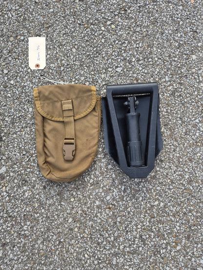 Gerber folding shovel entrenching tool with black head and handle, tan canvas pouch on Tampa Home & Garden Store