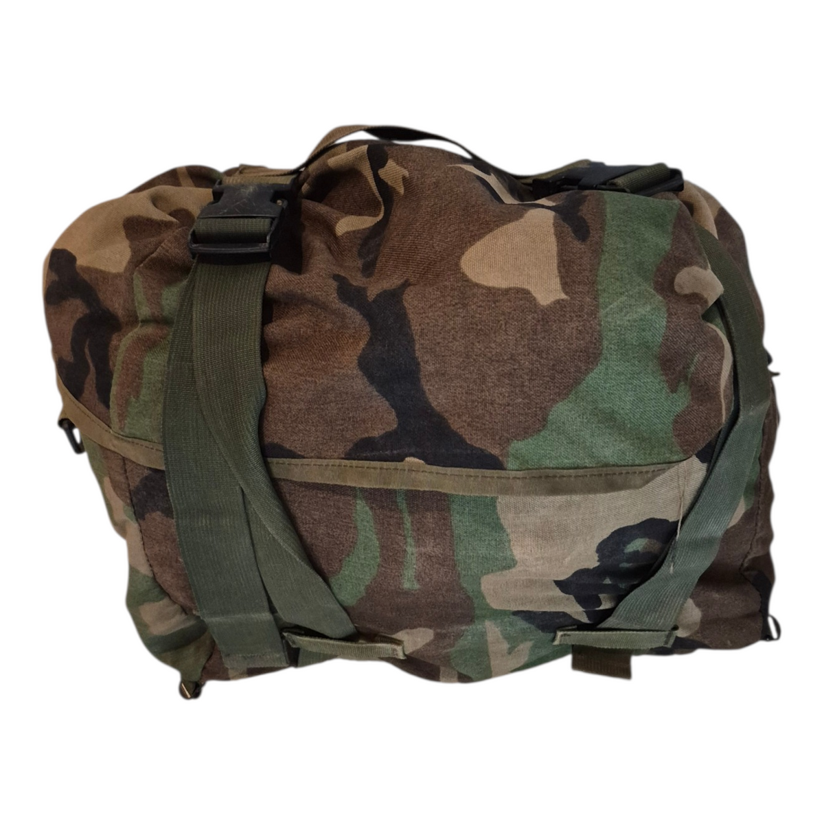 Fury28 woodland camouflage sleeping bag liner carrier with green straps on Tampa Home & Garden Store