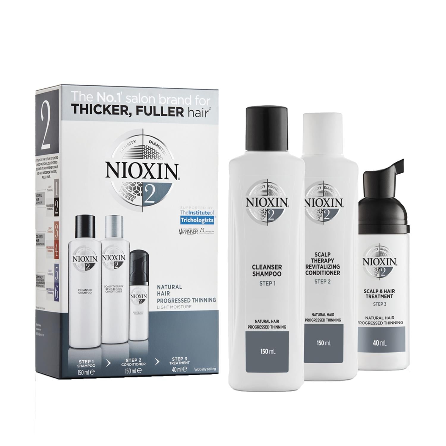Nioxin 2 hair care travel set with shampoo, conditioner and scalp treatment on Tampa Home & Garden Store
