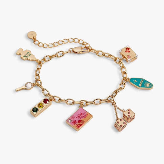 Road Trip Multi-Charm Bracelet by ALEX AND ANI with chain and two charms: key and suitcase on Tampa Home & Garden Store