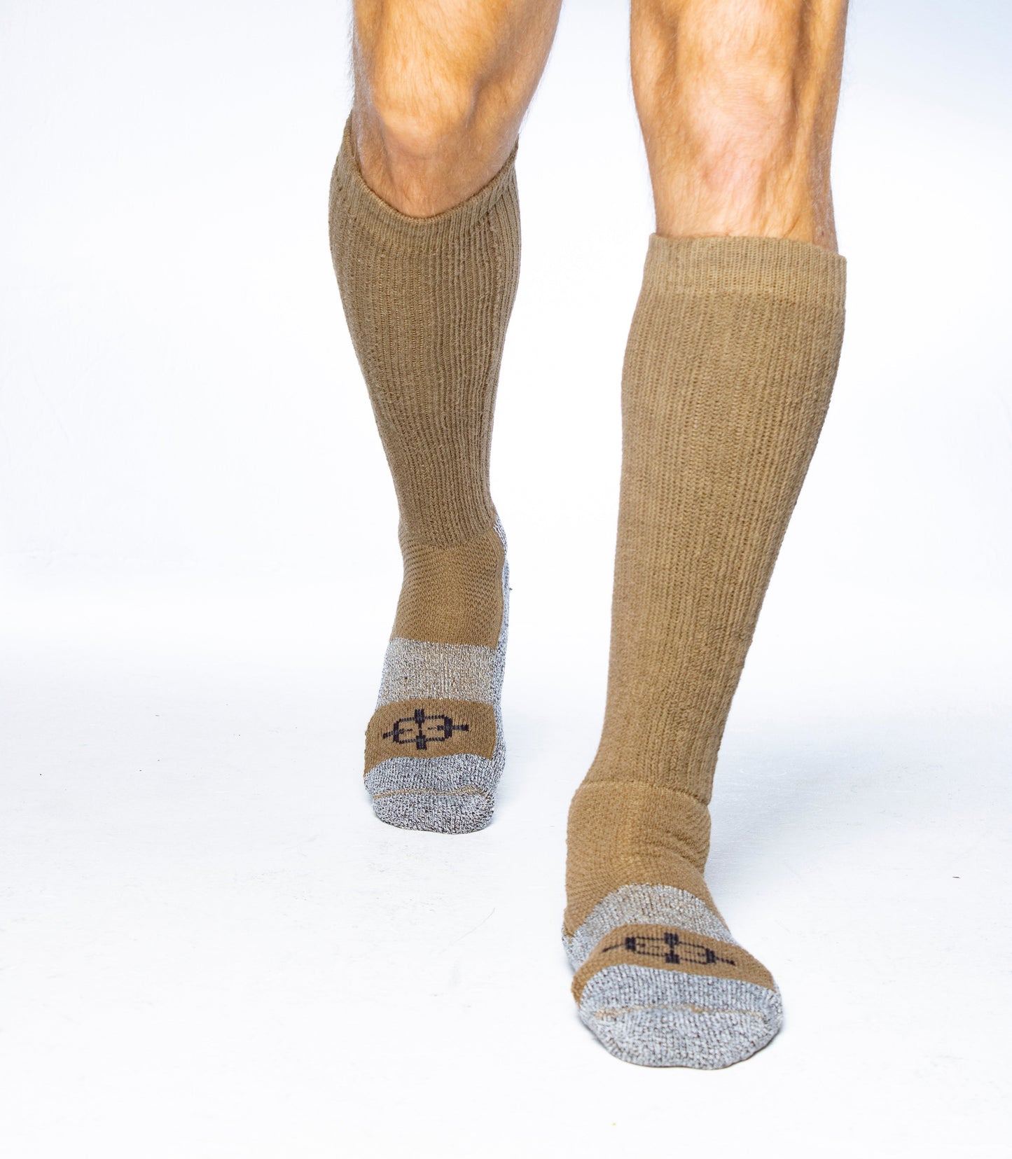 ROCK INFILTRATOR Knee Socks by Covert Threads tan with gray reinforced toe pair on Tampa Home & Garden Store