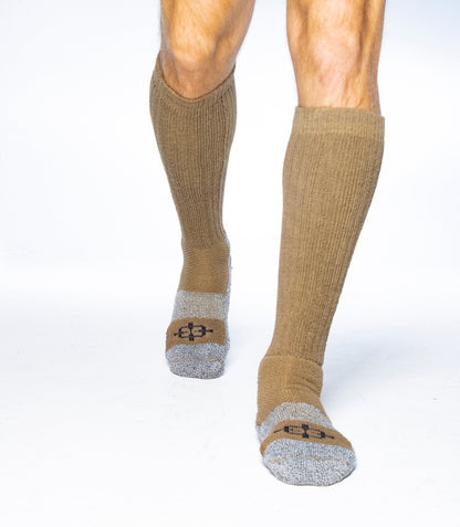 ROCK INFILTRATOR Knee Socks by Covert Threads tan with gray reinforced toe pair on Tampa Home & Garden Store