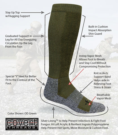 ROCK INFILTRATOR Sock knee-high by Covert Threads in OD Green with gray heel and toe on Tampa Home & Garden Store