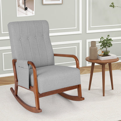 Rocking Chair with Ottoman Solid Rubber Wood Frame Padded Cushion-Gray