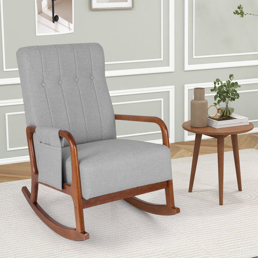 Rocking Chair with Ottoman Solid Rubber Wood Frame Padded Cushion-Gray - Tampa Home & Garden Store