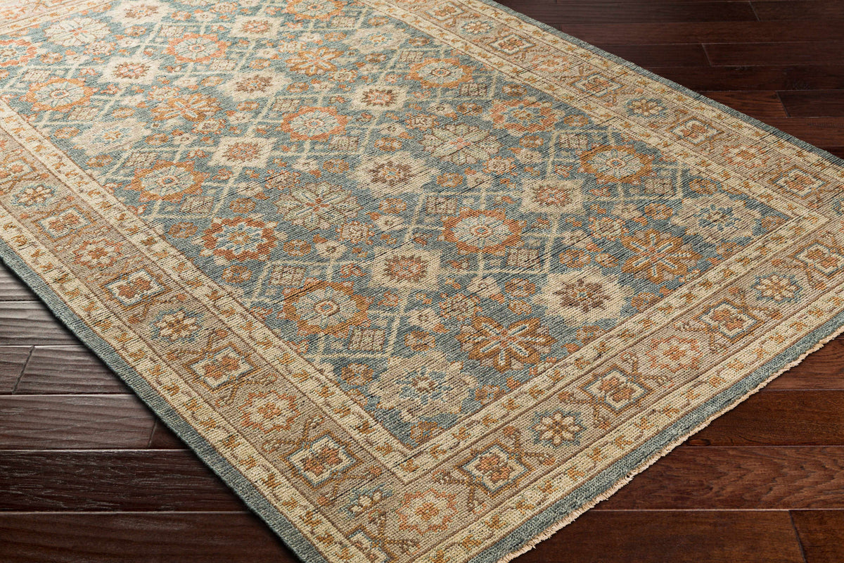 Rockton Area Rug - Clearance by Boutique Rugs, blue beige rust oriental medallion with border on Tampa Home & Garden Store