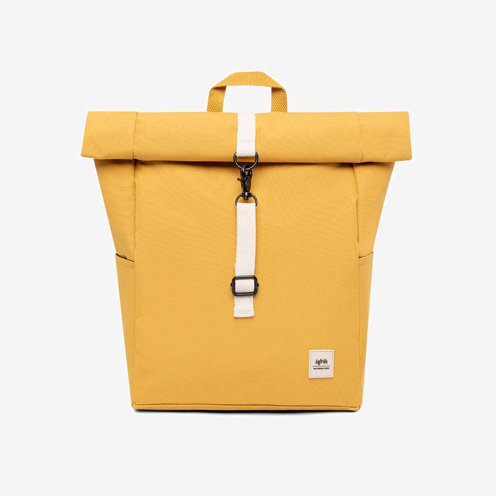 Backpack Roll Mini mustard with padded laptop compartment, Lefrik USA, roll-top design on Tampa Home & Garden Store