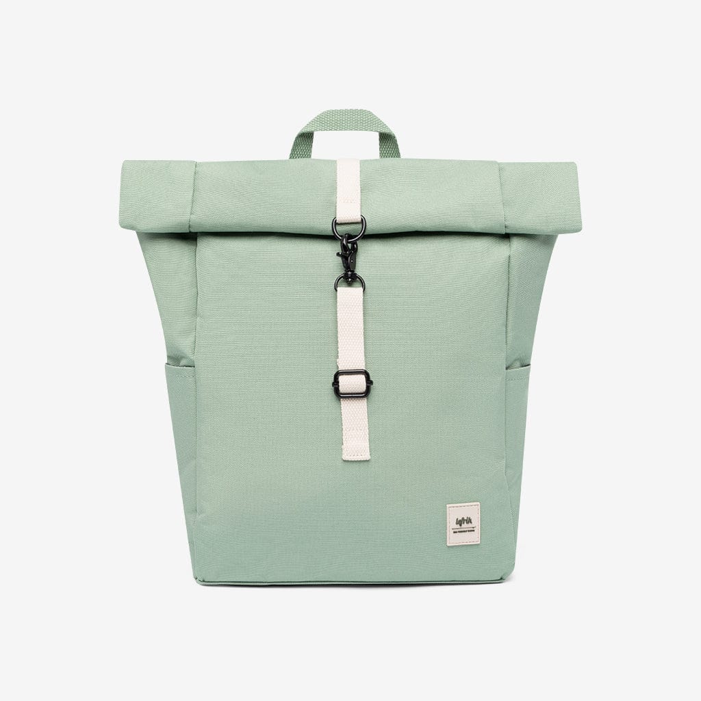 Roll Mini Backpack Sage Lefrik USA roll-top green backpack with white strap on Tampa Home & Garden Store