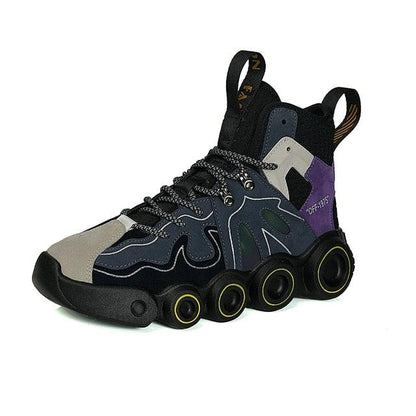 Roller skating sneakers by Stevvex with five-wheel sole in navy gray and purple accents on Tampa Home & Garden Store