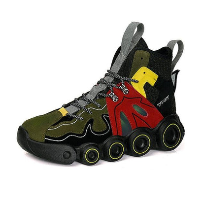Stevvex men's roller skate sneakers with thick sole, colorblock hightop in black red yellow on Tampa Home & Garden Store