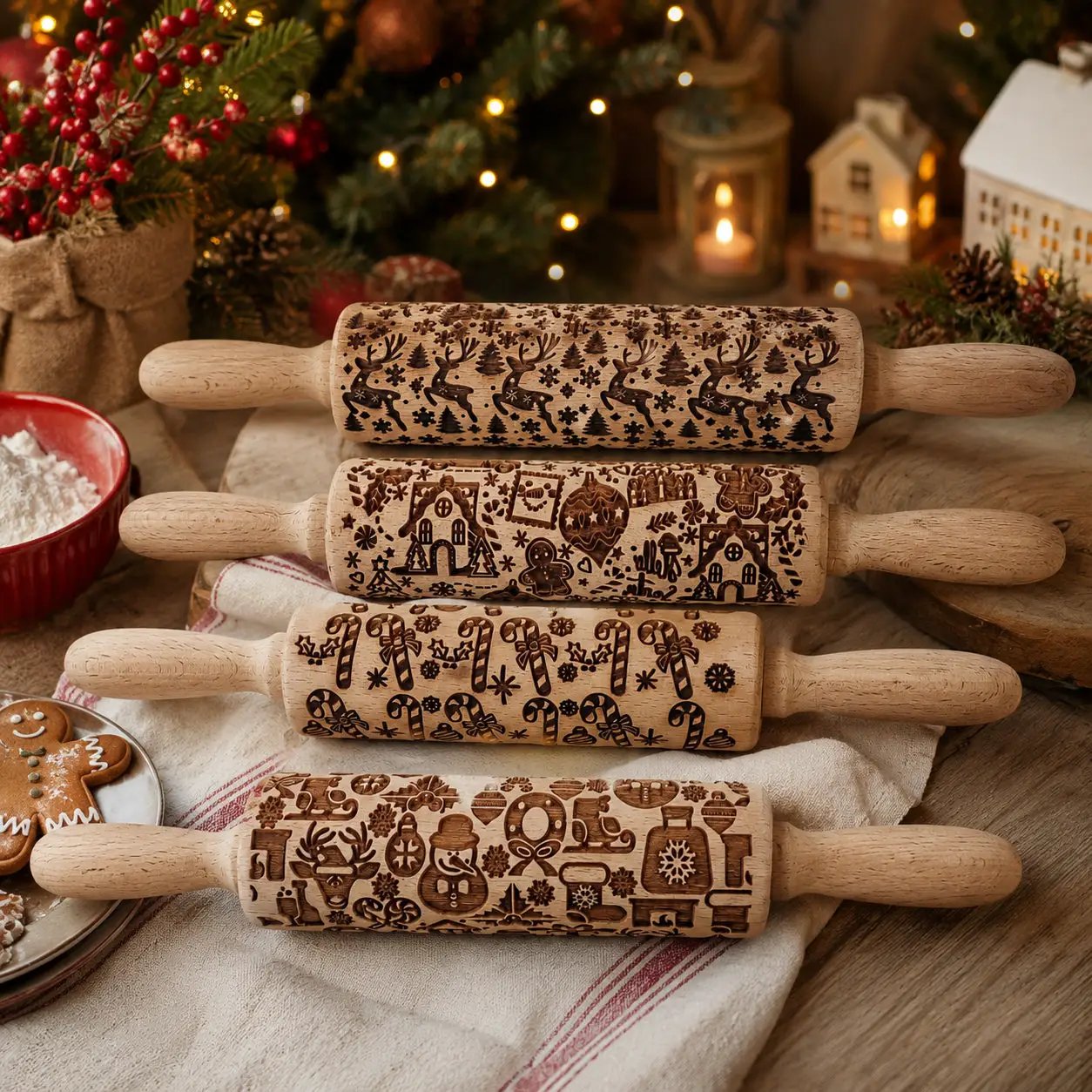 Christmas Rolling Pin Set In 10 Styles Varieties