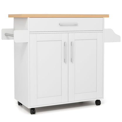 Rolling Kitchen Island Cart with Towel and Spice Rack-Black