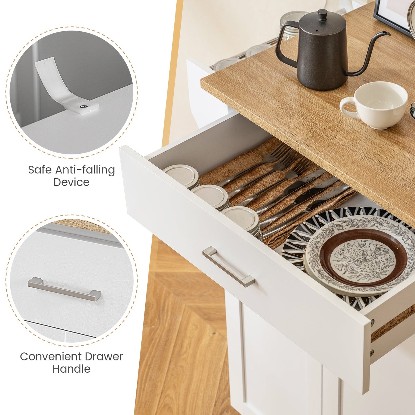 Utility Rolling Storage Cabinet Kitchen Island Cart with Spice Rack