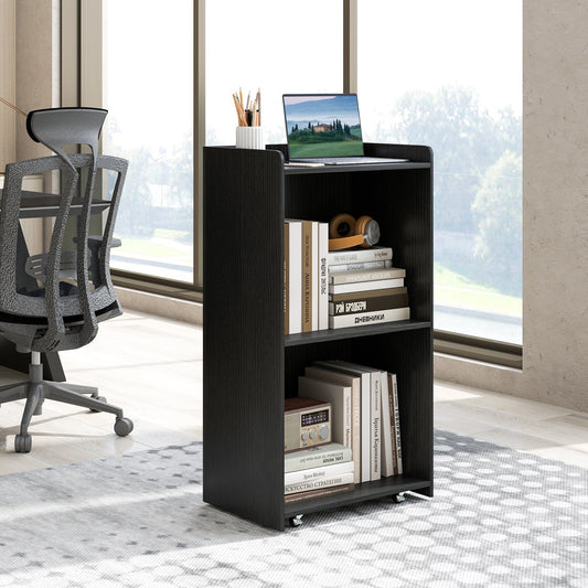 Rolling Podium Stand with 2 Shelves and Lockable Wheels-Black - Tampa Home & Garden Store