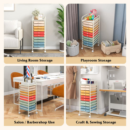 Carrito organizador de almacenamiento rodante de 10 cajones con 4 ruedas universales - Macarón multicolor