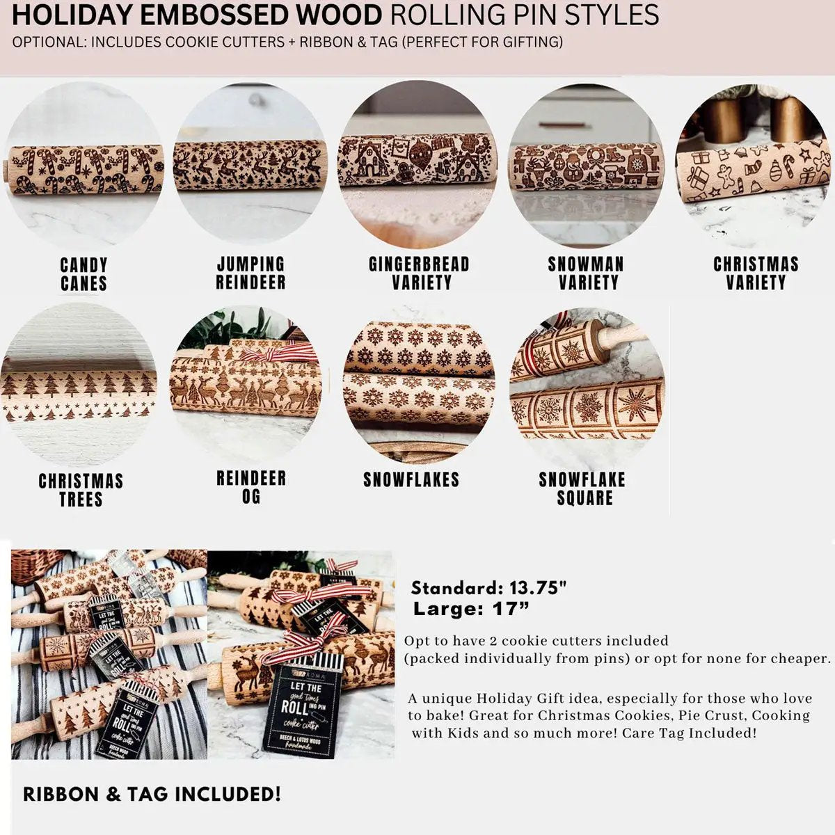 Christmas Rolling Pin Set In 10 Styles Varieties