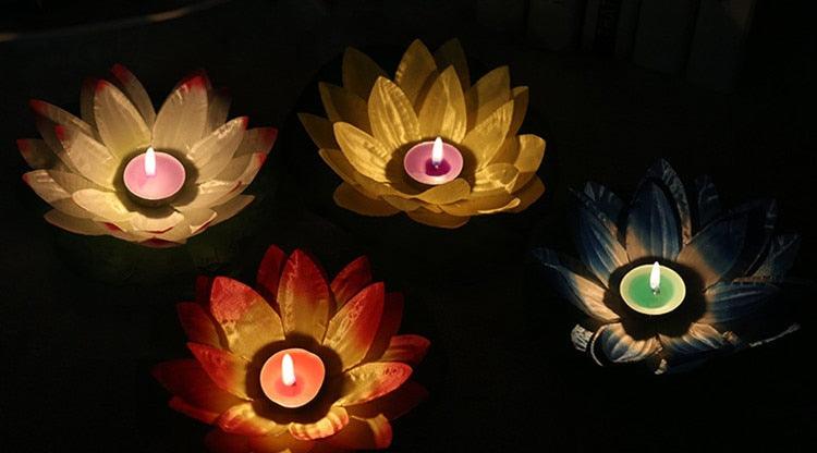 Romantic lotus LED floating candles set of 4 in colors, flameless night lights Stevvex on Tampa Home & Garden Store