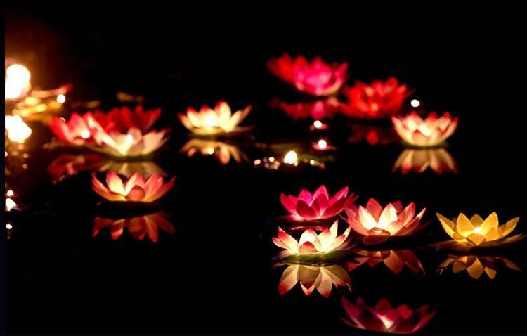 Floating Lotus LED Candles by Stevvex battery powered flameless water decor lights on Tampa Home & Garden Store