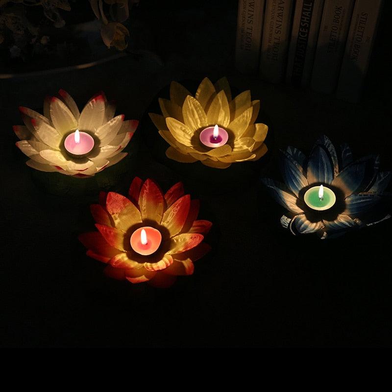 Stevvex romantic lotus floating flameless candles in assorted colors, 4-pack on Tampa Home & Garden Store