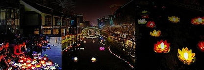Floating LED Lotus Candles by Stevvex, flameless water-activated pond lights for weddings on Tampa Home & Garden Store