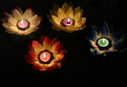 Lotus LED floating candles set by Stevvex with petals, 5 flameless water-safe lights on Tampa Home & Garden Store