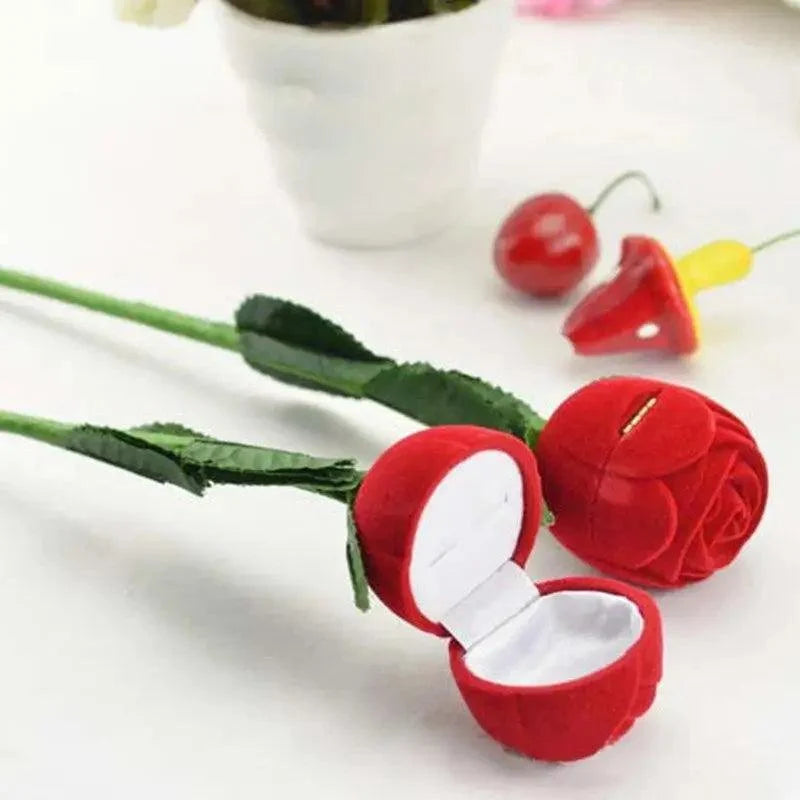 Romantic red rose velvet ring box opens to white interior; STIL3742RSRBX jewelry gift box on Tampa Home & Garden Store